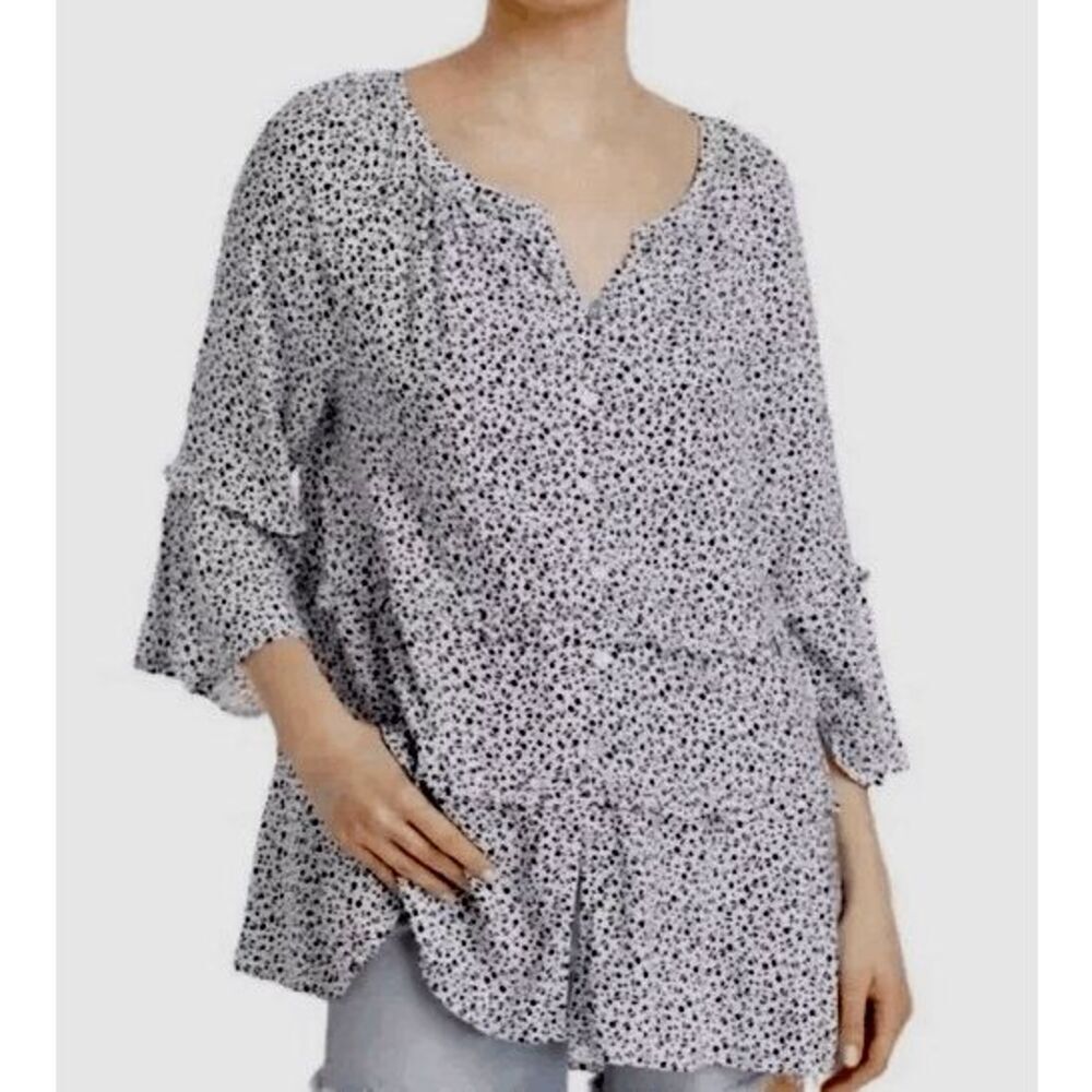 BeachLunchLounge Suella Itsy Ditsy Tiered Micro Floral Tunic Top Sz M